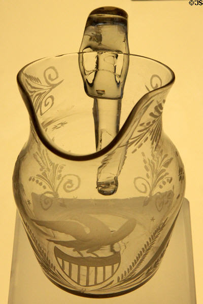 Blown & engraved glass pitcher (1820-40) prob. from Pittsburgh, PA at Metropolitan Museum of Art. New York, NY.