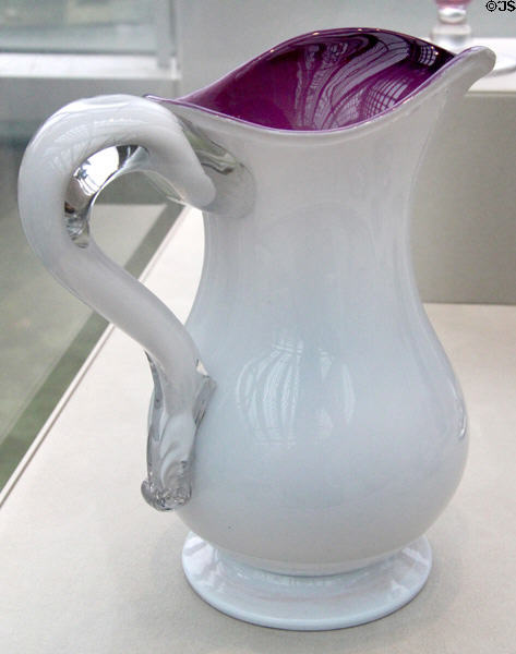 Blown glass pitcher (1850-70) from Pittsburgh, PA at Metropolitan Museum of Art. New York, NY.