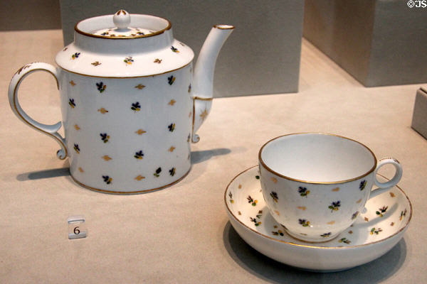 Porcelain tea pot & cup (c1780) from France given by British commander in chief Sir William Howe to loyalist Judith Verplanck who remained in New York City during British occupation at Metropolitan Museum of Art. New York, NY.