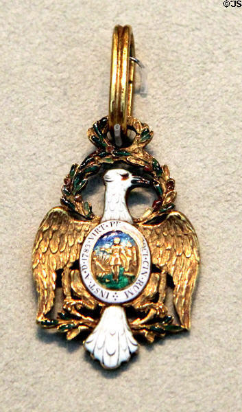 Badge of Society of the Cincinnati created c1783 in Paris for officers who served in Continental Army at Metropolitan Museum of Art. New York, NY.