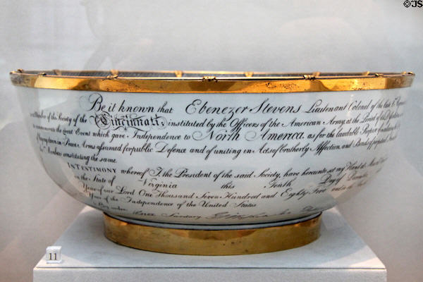 Chinese export porcelain punch bowl (1786-90) painted with a membership certificate of Society of the Cincinnati at Metropolitan Museum of Art. New York, NY.