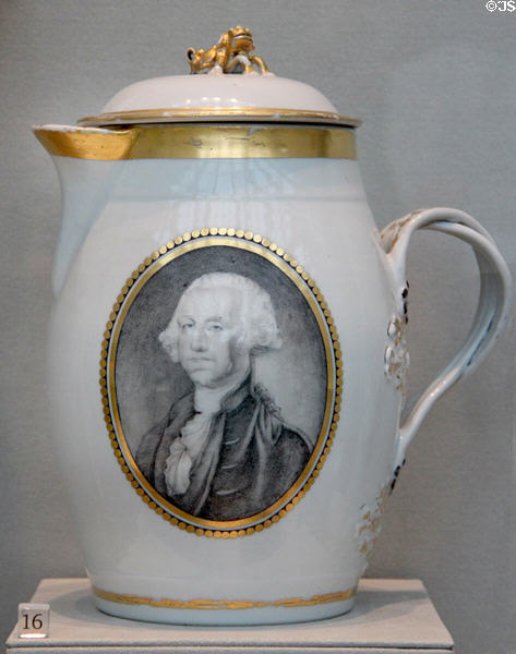 Chinese export porcelain toddy jug (1800-20) with painting of George Washington at Metropolitan Museum of Art. New York, NY.