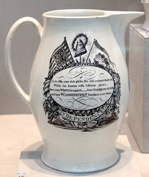 Independence & George Washington transfer print on Liverpool earthenware (1800-10) at Metropolitan Museum of Art. New York, NY.
