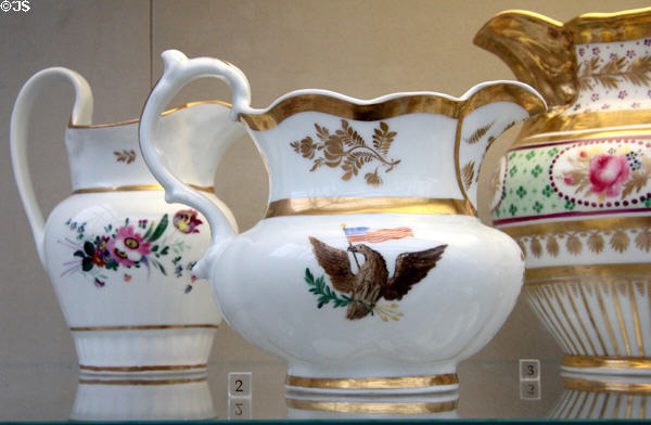 Porcelain pitchers (1828-38) by Tucker Factory of Philadelphia, PA at Metropolitan Museum of Art. New York, NY.