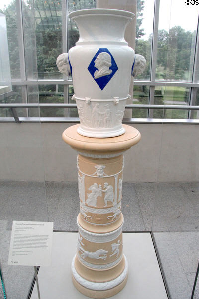 Century Vase & Centennial Pedestal (1876) created for U.S. Centennial Exposition in Philadelphia by Karl L.H. Müller made by Union Porcelain Works, Greenpoint, Brooklyn at Metropolitan Museum of Art. New York, NY.