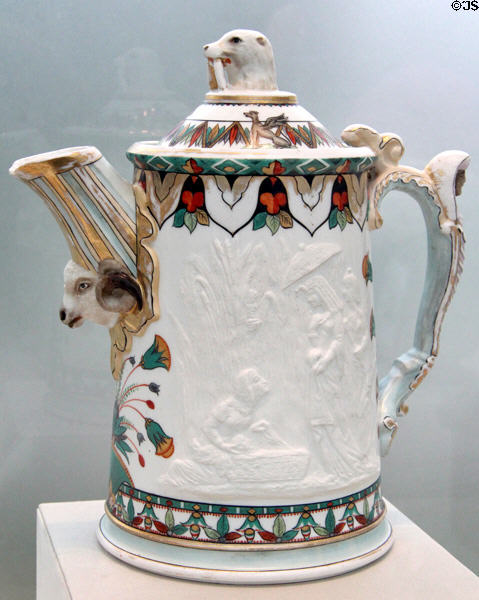 Porcelain Egyptian pitcher (c1876) by Karl L.H. Müller made by Union Porcelain Works, Greenpoint, Brooklyn at Metropolitan Museum of Art. New York, NY.