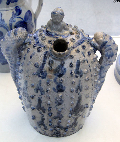 Stoneware water cooler painted with cobalt (1870-90) by Richard Franklin (Polk) Bell of Strasburg, VA at Metropolitan Museum of Art. New York, NY.