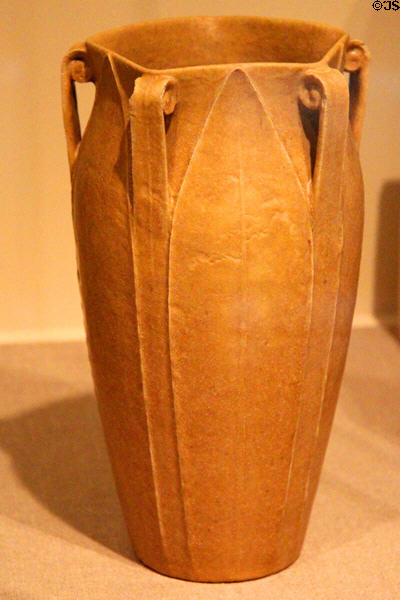 Earthenware vase (c1900-9) by Ruth Erickson of Grueby Pottery Co. of Boston, MA at Metropolitan Museum of Art. New York, NY.
