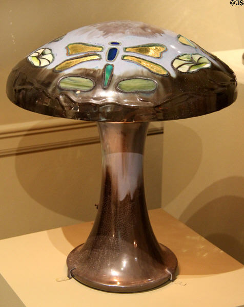 Pottery & glass table lamp with butterfly (1910-15) by Fulper Pottery of Flemington, NJ at Metropolitan Museum of Art. New York, NY.