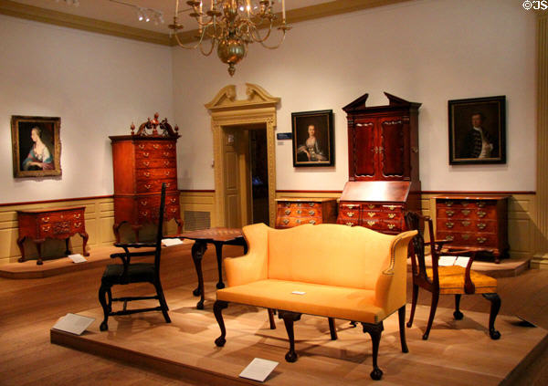 Early American furniture gallery at Metropolitan Museum of Art. New York, NY.
