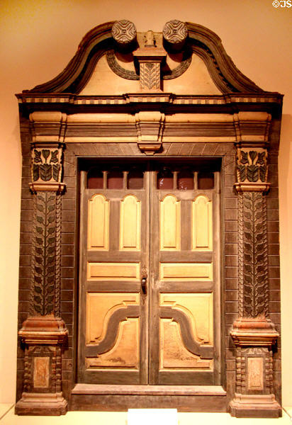 Classical wooden doorway with scrolled pediment (c1750) from Westfield, MA possibly by Alexander Grant at Metropolitan Museum of Art. New York, NY.