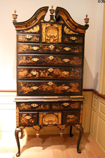 Japanned high chest of drawers (1730-60) from Boston, MA at Metropolitan Museum of Art. New York, NY.