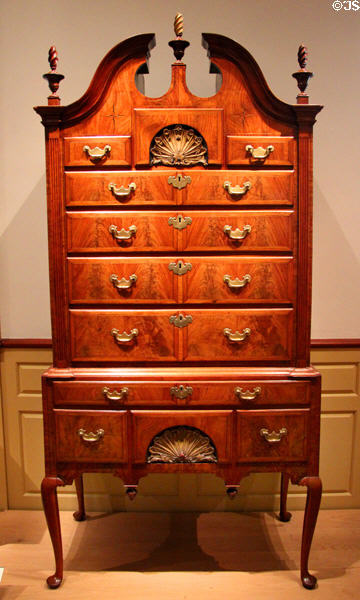 High chest of drawers (1730-60) from Boston, MA at Metropolitan Museum of Art. New York, NY.