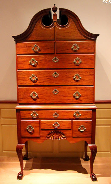 High chest of drawers (1750-90) from Newport, RI at Metropolitan Museum of Art. New York, NY.