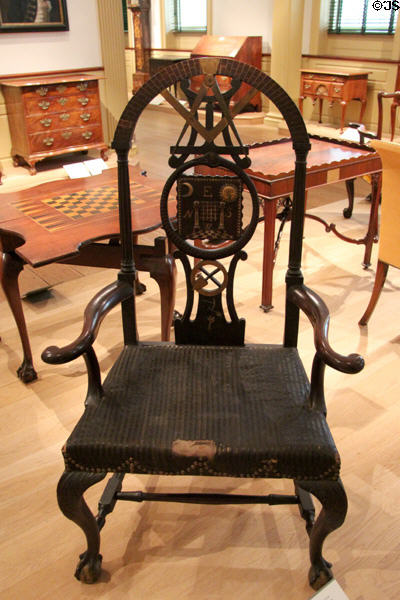 Masonic armchair (1775-90) prob. from Boston, MA at Metropolitan Museum of Art. New York, NY.