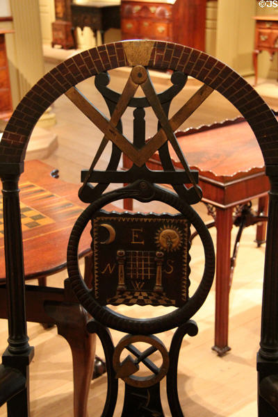 Detail of symbol on back of Masonic armchair (1775-90) prob. from Boston, MA at Metropolitan Museum of Art. New York, NY.