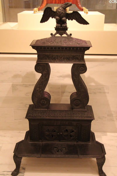 Cast iron Grecian style stove (c1844) by Francis S. Low & John S. Leak of Albany, NY at Metropolitan Museum of Art. New York, NY.