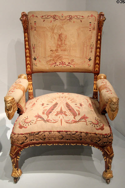 Egyptian revival armchair (c1870-5) attrib. Pottier & Stymus Manufacturing Co. of New York City at Metropolitan Museum of Art. New York, NY.