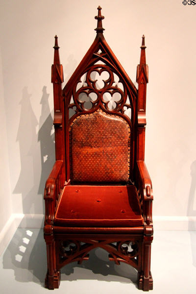 Gothic revival armchair (c1855) possibly by Gustave Herter made for Belvoir mansion in Yonkers, NY at Metropolitan Museum of Art. New York, NY.
