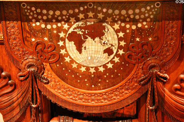 Global detail of William H. Vanderbilt house library table (c1879-82) by Herter Brothers at Metropolitan Museum of Art. New York, NY.