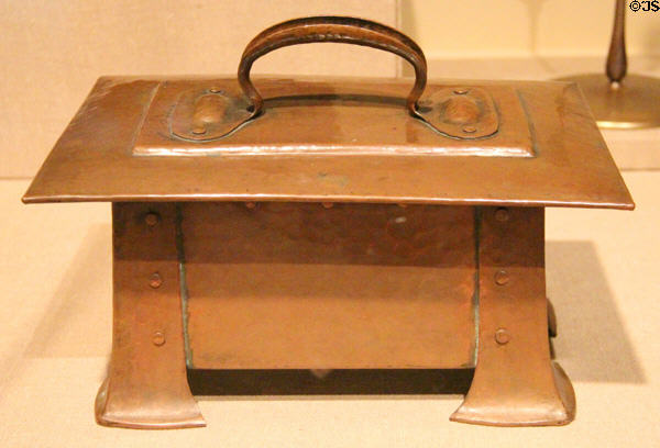 Copper humidor (c1904-5) by Gutave Stickley made by United Crafts of Eastwood, NY (aka Craftsman Workshops after 1904) at Metropolitan Museum of Art. New York, NY.