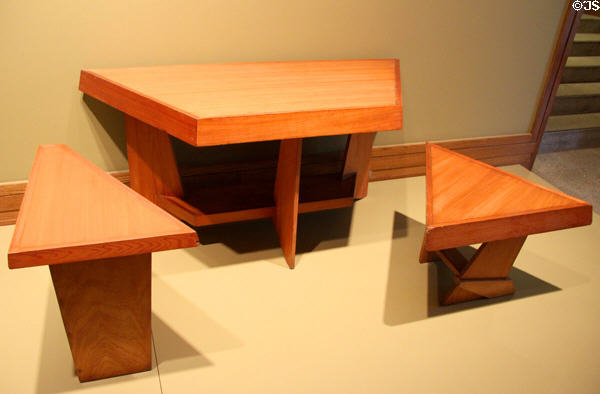 Modular tables & stool (c1940) for Auldbrass Plantation of Yemassee, SC by Frank Lloyd Wright at Metropolitan Museum of Art. New York, NY.