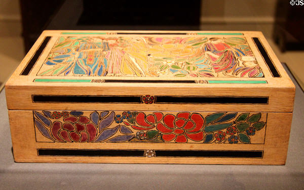 Painted box (1916) by Lucia Kleinhans Mathews of The Furniture Shop, Oakland, CA at Metropolitan Museum of Art. New York, NY.