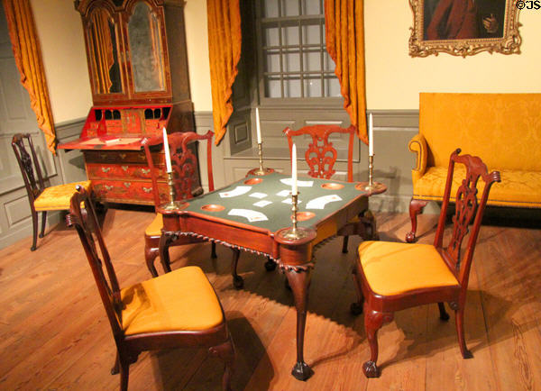 Verplanck period room (1767) from New York, NY with desk & bookcase in Philadelphia style (1765-90) at Metropolitan Museum of Art. New York, NY.