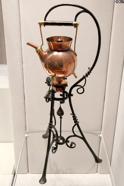 Copper kettle & iron stand (c1885) by Christopher Dresser for Benham & Froud of London at Cooper Hewett Museum. New York City, NY.