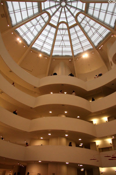 Frank Lloyd Wright's spiral interior shows evolution of modern art at Guggenheim Museum. New York City, NY.
