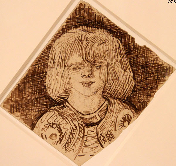 Head of girl pen drawing (1888) by Vincent van Gogh at Guggenheim Museum. New York City, NY.