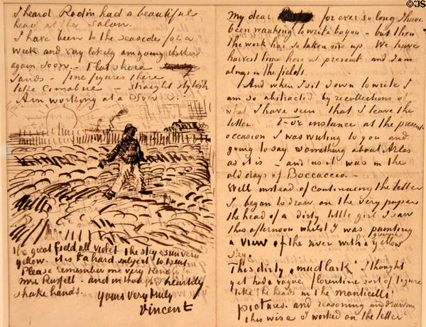 Letter to John Peter Russell pen drawing (1888) by Vincent van Gogh at Guggenheim Museum. New York City, NY.