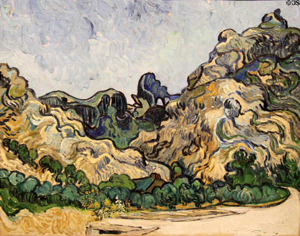 Mountains at Saint-Rémy painting (1889) by Vincent van Gogh at Guggenheim Museum. New York City, NY.