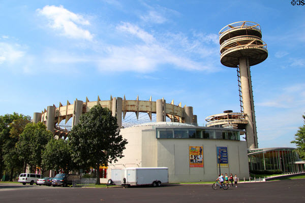 Former Cyclorama of New York State Pavilion of 1964 New York World's Fair, now restored as Queens Theater. Brooklyn, NY. Architect: Phillip Johnston & Richard Foster.