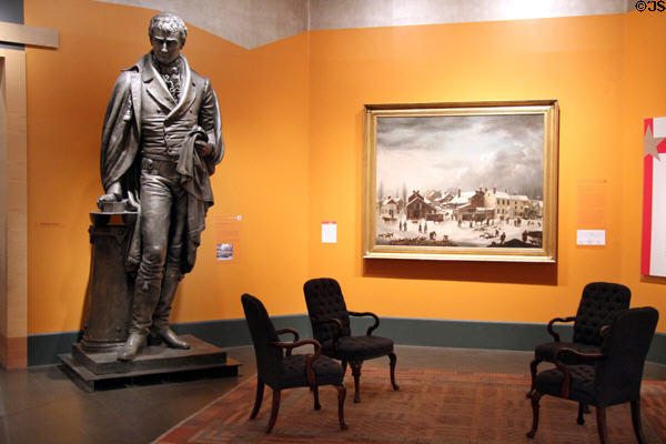 Gallery area with statue of Robert Fulton at Brooklyn Museum. Brooklyn, NY.