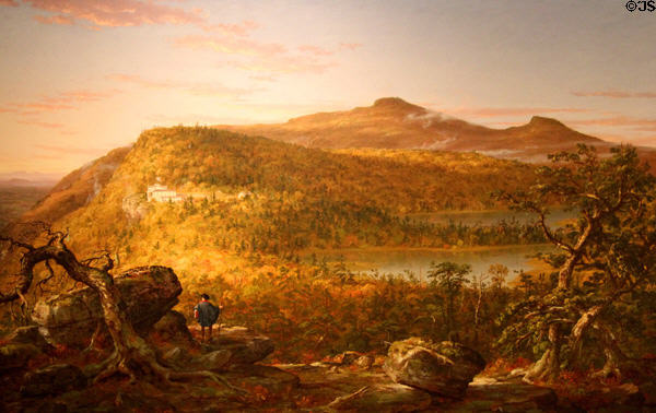 View of Two Lakes & Mountain House, Catskill Mountains, Morning painting (1844) by Thomas Cole at Brooklyn Museum. Brooklyn, NY.