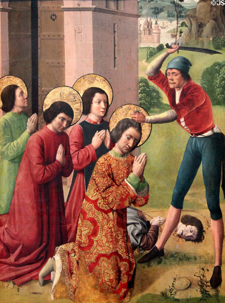 Martyrdom of Sts Cosmas & Damian with their Three Brothers painting (c1480s-90s) by a Northern French artist at Brooklyn Museum. Brooklyn, NY.