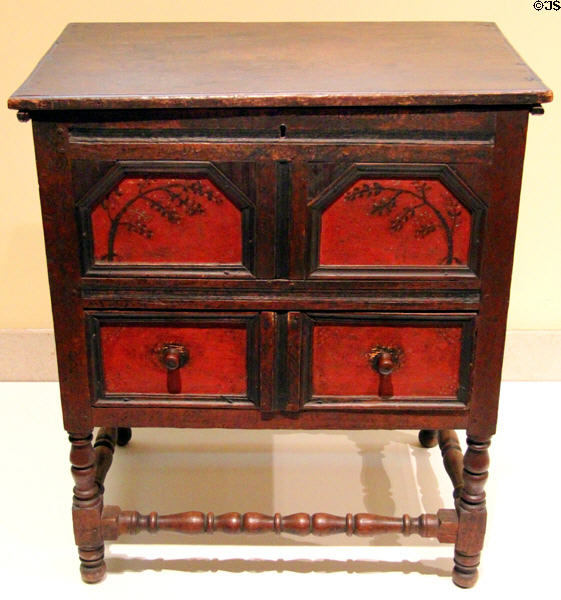 Chest in oak & pine (c1700-20) from New England at Brooklyn Museum. Brooklyn, NY.