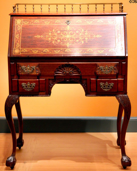 Colonial revival dropfront desk (1880s) by R.H. Horner & Co. of New York at Brooklyn Museum. Brooklyn, NY.