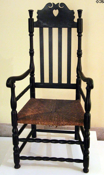New England maple armchair with rush seat (1725-50) at Brooklyn Museum. Brooklyn, NY.