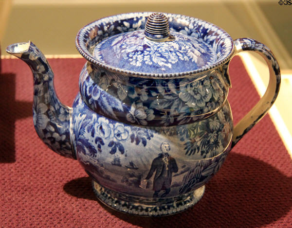 Ceramic tea pot with image of George Washington at Brooklyn Museum. Brooklyn, NY.