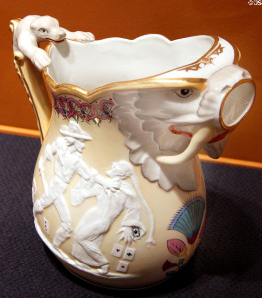 Pitcher depicting Bret Harte poem (c1875) by Karl L.H. Müller made by Union Porcelain Works, Greenpoint, Brooklyn at Brooklyn Museum. Brooklyn, NY.