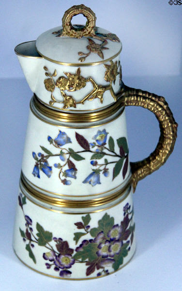 Chocolate pot (c1884-9) by Worcester Royal Porcelain Co. of Worcester, England at Brooklyn Museum. Brooklyn, NY.