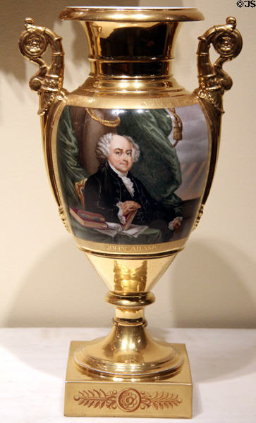 Porcelain vase painted with image of John Adams (c1810) from France or Italy at Brooklyn Museum. Brooklyn, NY.