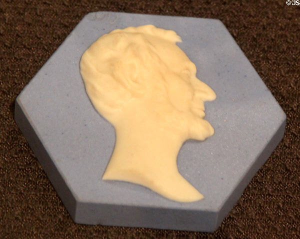 Abraham Lincoln paperweight tile (early 20thC) by Mosaic Tile Co. of Zanesville, OH at Brooklyn Museum. Brooklyn, NY.