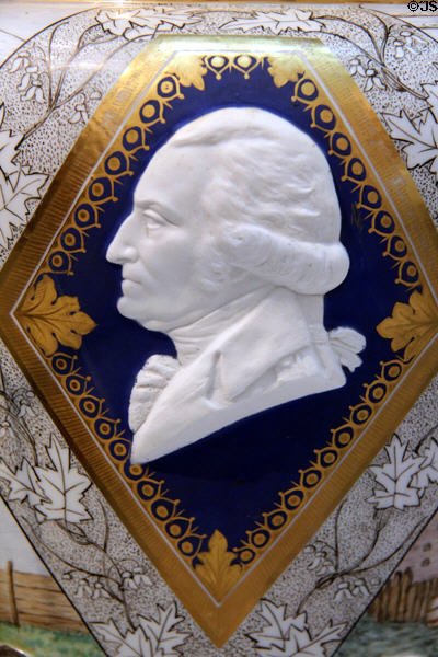 George Washington profile detail on Century Vase (1876) by Karl L.H. Müller of Union Porcelain Works at Brooklyn Museum. Brooklyn, NY.