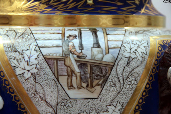 Pottery-making detail on Century Vase (1876) by Karl L.H. Müller of Union Porcelain Works at Brooklyn Museum. Brooklyn, NY.