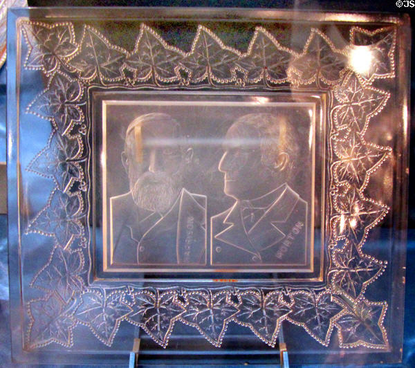 Pressed glass Harrison & Morton plate at Brooklyn Museum. Brooklyn, NY.