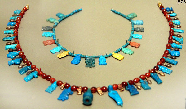 Egyptian necklaces (c1390-1352 BCE / Dynasty 18) at Brooklyn Museum. Brooklyn, NY.