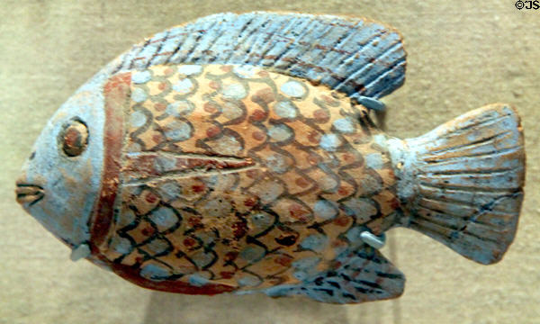 Egyptian pottery magical fish (c1390-1336 BCE / Dynasty 18) at Brooklyn Museum. Brooklyn, NY.